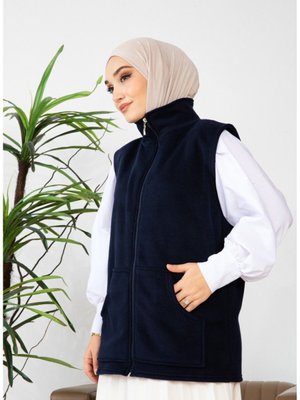 Unisex Fermuarlı Polar Yelek Dik Yakalı Lacivert Unisex Fermuarlı Polar Yelek Dik Yakalı Lacivert