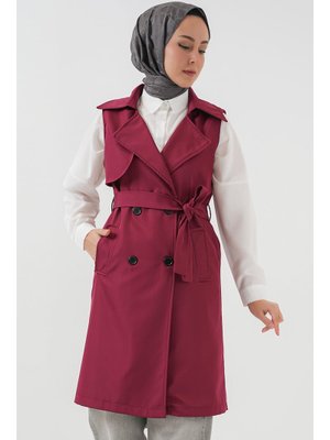 Bordo Kruvaze Yaka Trençkot Yelek Bordo Kruvaze Yaka Trençkot Yelek