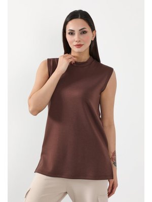 Kahverengi Düz Kolsuz Tunik,sw