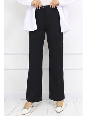 Siyah Düğmeli Palazzo Pantolon