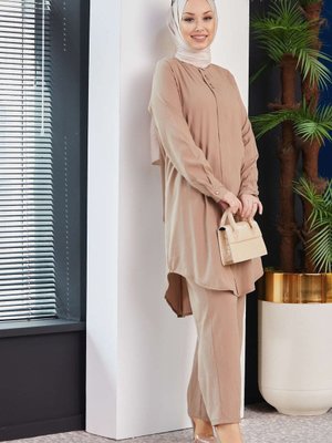 Düz Orta Vizon Tunik Pantolon Düz Orta Vizon Tunik Pantolon