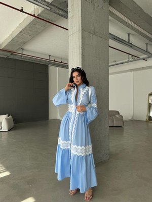 İthal Poplin Kumaş & Dantel Detaylı Elbise