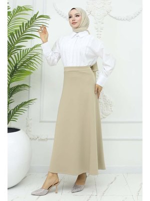 Bej Scuba Kloş Etek