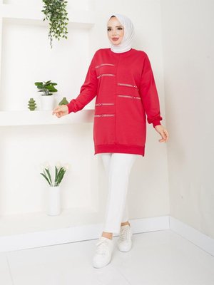 Bisiklet Yaka Uzun Sweatshirt Çizgi Bisiklet Yaka Uzun Sweatshirt Çizgi