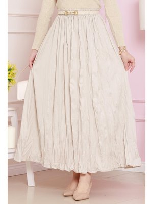 Bej Beli Lastikli Kraş Etek Bej Beli Lastikli Kraş Etek