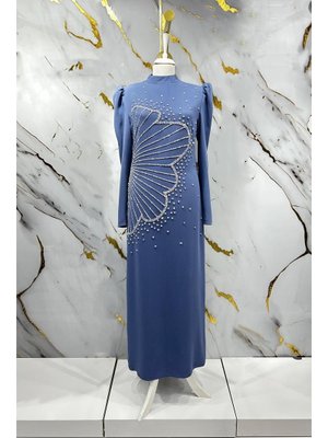 İndigo Zer Krep Abiye Elbise İndigo Zer Krep Abiye Elbise