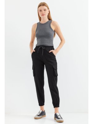 Siyah Kargo Cepli Jogger Pantolon Siyah Kargo Cepli Jogger Pantolon