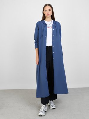 Kapüşon Detaylı Çıtçıtlı Spor Pardesü İndigo