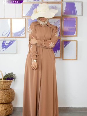 Kolu Nakışlı Ferace Açık Taba Kolu Nakışlı Ferace Açık Taba