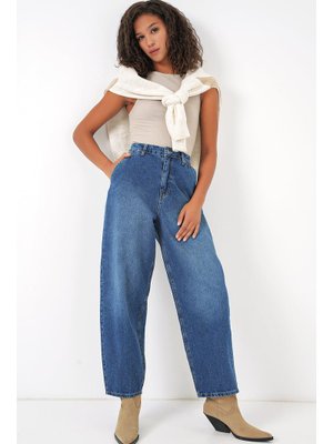 Lacivert Yüksek Bel Baggy Kot Pantolon Lacivert Yüksek Bel Baggy Kot Pantolon