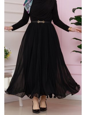 Siyah Piliseli Şifon Etek Siyah Piliseli Şifon Etek