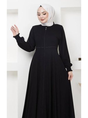 Katya Kadın Belden Oturtmalı Medine İpeği Kolu Lastikli Ferace Katya Kadın Belden Oturtmalı Medine İpeği Kolu Lastikli Ferace