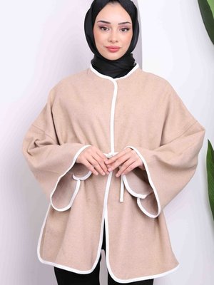 Bej Bel Bağlamalı Kaşe Kimono Ceket Bej Bel Bağlamalı Kaşe Kimono Ceket