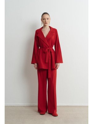 Kırmızı Elsa Kol Piliseli Business Ceket Takım Kırmızı Elsa Kol Piliseli Business Ceket Takım