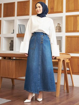 Denim Etek Koyu Mavi Denim Etek Koyu Mavi