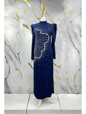 Lacivert Zer Krep Abiye Elbise Lacivert Zer Krep Abiye Elbise