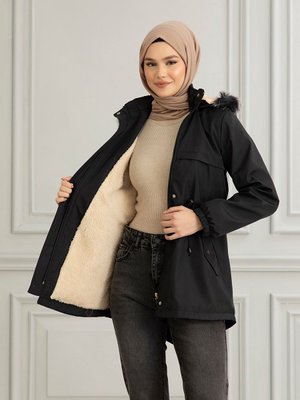 İçi Kürklü Su İticili Bondit Kumaş Mont