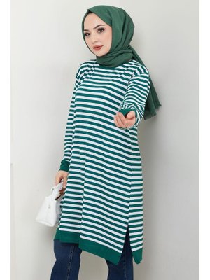 Çizgili Penye Tunik Zümrüt Çizgili Penye Tunik Zümrüt