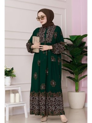 Yeşil Leopar Desenli Robalı Viscon Elbise Yeşil Leopar Desenli Robalı Viscon Elbise