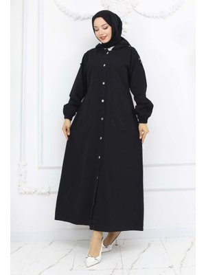 Siyah Kapüşonlu Kot Kap