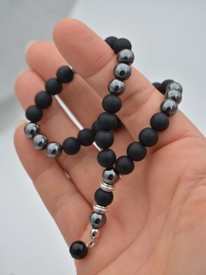 Siyah Oniks Ve Hematit Taşlarından Tespih