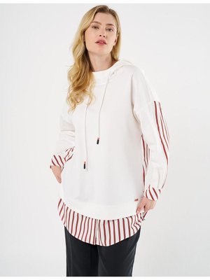 Kapüşonlu Garnili Sweatshirt Optik Beyaz Kapüşonlu Garnili Sweatshirt Optik Beyaz