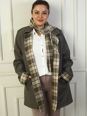 Haki Önü Gizli Düğmeli Cepli Kruvaze Yaka Trençkot Kaban