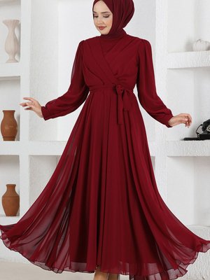Şifon Abiye Elbise Bordo Şifon Abiye Elbise Bordo