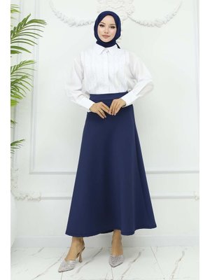 Lacivert Scuba Kloş Etek