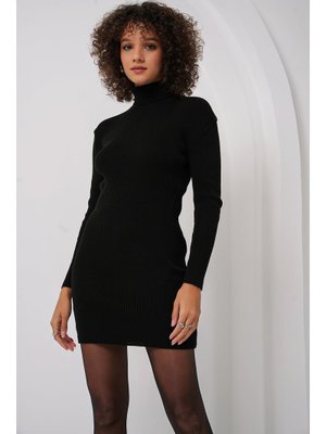 Siyah Balıkçı Yaka Triko Elbise Siyah Balıkçı Yaka Triko Elbise