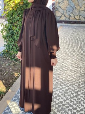 Medine İpeği Omuz Büzgülü Balon Kol Ferace