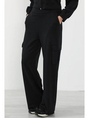 Siyah Yüksek Bel Kargo Pantolon,ea