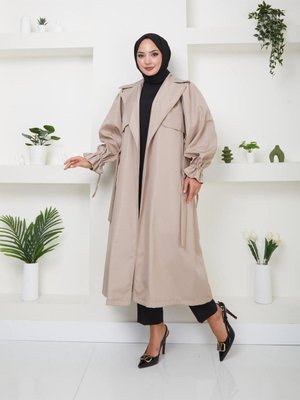 Kadın Su Geçirmez Mevsimlik Kap Kolu İpli Trençkot Kadın Su Geçirmez Mevsimlik Kap Kolu İpli Trençkot