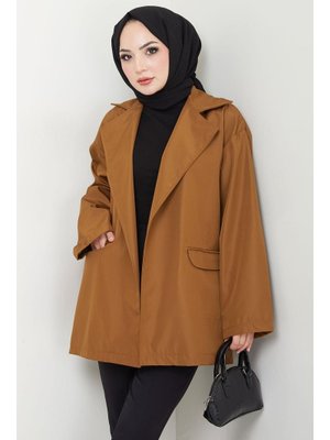 Taba Leopar Detaylı Oversize Bondit Ceket Taba Leopar Detaylı Oversize Bondit Ceket