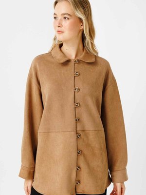 Suede Birit Detaylı Camel Süet Gömlek
