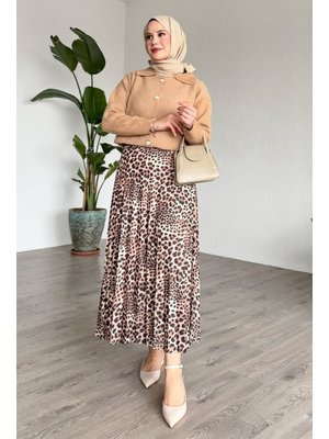Leopar Desenli Piliseli Bej Etek Leopar Desenli Piliseli Bej Etek