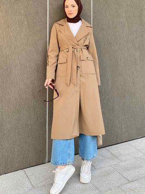 Pelican Ön Düğmeli Trençkot Toprak