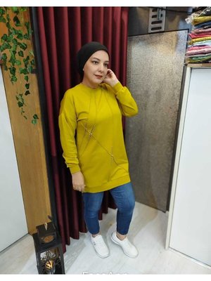 Bisiklet Yaka Uzun Sweatshirt Taşlı Bisiklet Yaka Uzun Sweatshirt Taşlı