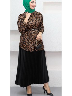 Modaalfabe Saten Gömlek Leopar Desen