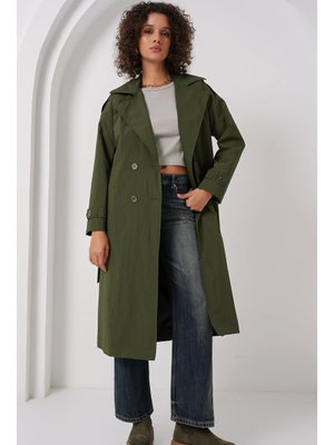 Haki Kruvaze Yaka Trençkot Haki Kruvaze Yaka Trençkot