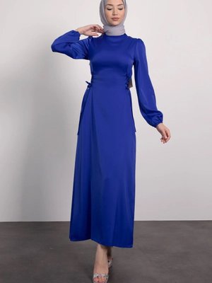 Yandan İp Bağlamalı Saten Abiye Elbise