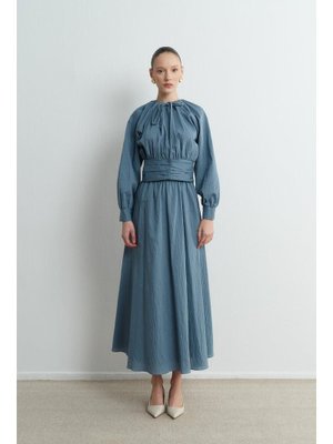 İndigo Freya Balon Kol Bel Büzgülü Etekli Takım