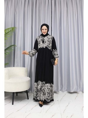 Siyah Sulu Desen Elbise