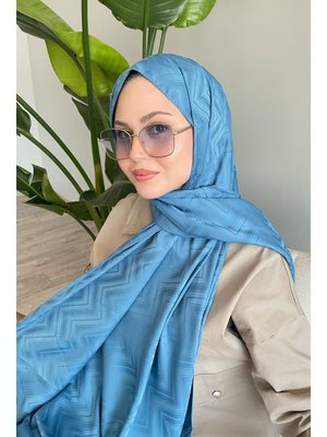 Zikzak Çizgili Mavi Jakar Şal Zikzak Çizgili Mavi Jakar Şal