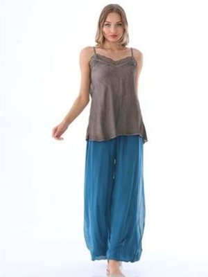 Petrol Mavisi Italyan Korse Belli Astarlı İpek Pantolon Petrol Mavisi Italyan Korse Belli Astarlı İpek Pantolon