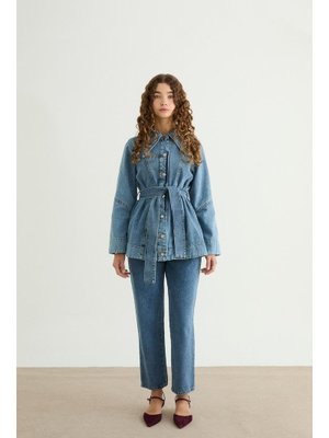 Buz Mavisi Richard Belden Bağlamalı Kot Pantolon Takım