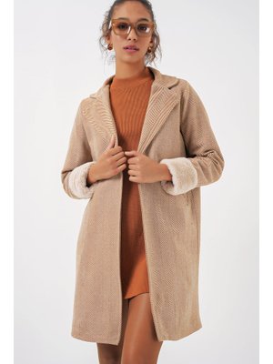 Camel Balık Sırtı Kaşe Kaban