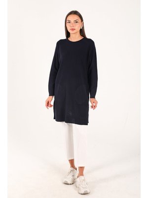 Lacıvert Cepli Triko Tunik