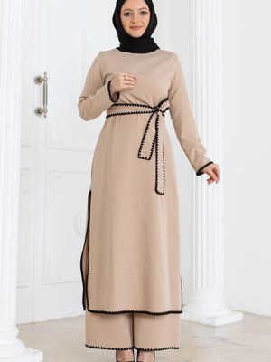 Bej Çoban Dikişli Kemerli Takım