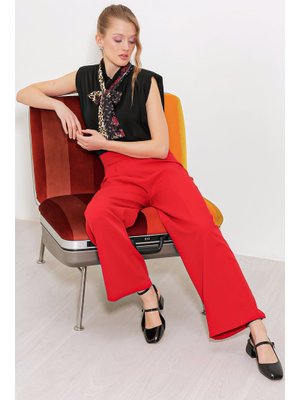 Kırmızı Yüksek Bel Palazzo Pantolon Kırmızı Yüksek Bel Palazzo Pantolon